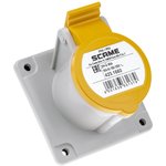 423.166, IP44 Yellow Panel Mount 2P + E Industrial Power Socket, Rated At 16A, 110 V