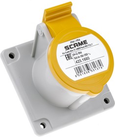 Фото 1/6 423.166, IP44 Yellow Panel Mount 2P + E Industrial Power Socket, Rated At 16A, 110 V