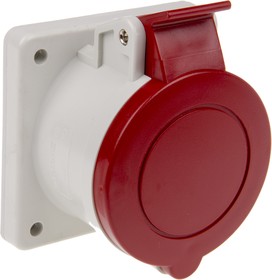 Фото 1/3 422.1667, IP44 Red Panel Mount 3P + N + E Industrial Power Socket, Rated At 16A, 415 V