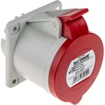 422.327, IP44 Red Panel Mount 3P + N + E Industrial Power Socket, Rated At 32A, 415 V