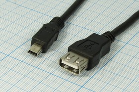 Шнур штекер miniUSB B 5P-гнездо USB A, 0,3м, Ni/пластик, PRE5-941