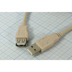 Шнур штекер USB A-гнездо USB A, 1,8м, серый/пластик, серый