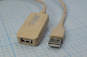 Шнур штекер USB A-гнездо USB A, 10м, усил, серый/пластик, серый