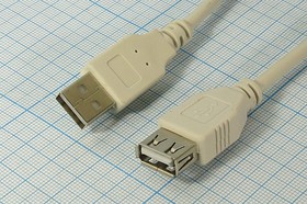 Шнур штекер USB A-гнездо USB A, 3м, серый/пластик, серый, REX18-1116