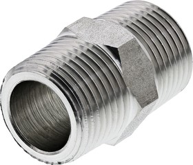 1821 17 17, Stainless Steel Pipe Fitting, Straight Hexagon Coupler, Male R 3/8in x Male R 3/8in