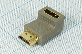 Фото 1/2 Шнур штекер HDMI-гнездо HDMI, 0,05м/угл, Au/пластик, серый, PR5-892G