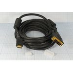 Шнур штекер HDMI-штекер DVI\10,0м\Au/пл\ чер\фильтр\PREMIER; №3013 шнур штек HDMI-штек DVI\10,0м\Au/пл\ чер\фильтр\PREMIER
