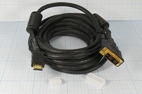 Шнур штекер HDMI-штекер DVI, 7,0м, Au/пластик, черный, фильтр, PREMIER
