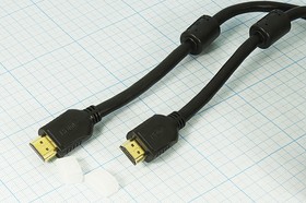 Шнур штекер HDMI-штекер HDMI, 10м, Au/пластик, черный, фильтр, 17-6208-
