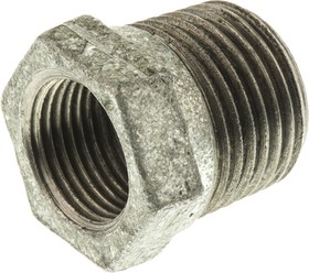 Фото 1/2 770241220, Galvanised Malleable Iron Fitting, Straight Reducer Bush, Male BSPT 1/2in to Female BSPP 3/8in