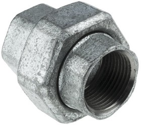 Фото 1/3 770340202, Galvanised Malleable Iron Fitting Taper Seat Union, Female BSPP 1/4in to Female BSPP 1/4in