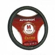 Фото 1/5 AP-800 BK (M) , Оплетка руля M Autoprofi Luxury кожа плетеные вставки черная