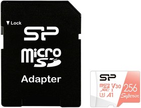 Карта памяти 256Gb MicroSD Silicon Power Superio A1 + SD адаптер (SP256GBSTXDV3V20SP)
