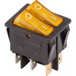 36-2413, Выключатель клавишный 250V 15А (6с) ON-OFF желтый с подсветкой ДВОЙНОЙ ...