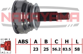 NJ570NY, ШРУС внешн. к-кт RENAULT LAGUNA 93-01, LAGUNA Grandtour 95-01, SAFRANE I 92-96 (23x25x141.5x56.2)