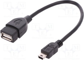 AK-300310-002-S, Cable; OTG,USB 2.0; USB A socket,USB B mini plug; 0.2m; black