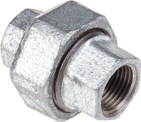 Фото 1/4 770340204, Galvanised Malleable Iron Fitting Taper Seat Union, Female BSPP 1/2in to Female BSPP 1/2in