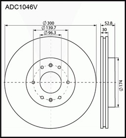 ADC1046V, ADC1046V_диск тормозной! передний\ Hyundai H-1 2.5CRDi 08