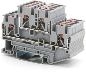 Фото 1/5 VPRTT-2.5-GY ( 1шт.), Клемма двухуровневая зажим push-in 4 точки подключения 2.5кв.мм сер.