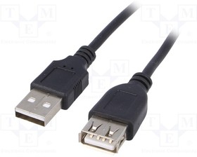 AK-USB-19, Кабель; USB 2.0; гнездо USB A,вилка USB A; никелированные; 3м