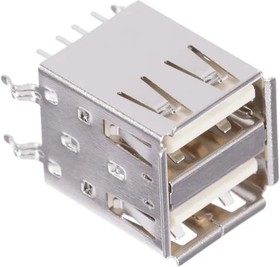 KUSBVX-AS2N-W-1, USB Connectors DUAL VERT MT USB A SOCKET WHT GLD FLASH