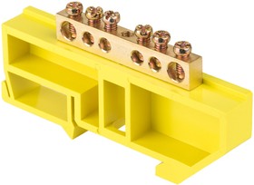 Фото 1/2 sn0-63-06-dz-r, Шина 0 N (6х9мм) 6 отверстий латунь желтый изолятор на DIN-рейку розничный стикер PROxima