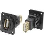 Straight, Panel Mount, Socket Type A to A 2.0 USB Connector