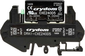 Фото 1/8 DRA1-CXE240D5, Sensata Crydom DRA1-CX Series Solid State Interface Relay, 32 V dc Control, 5 A rms Load, DIN Rail Mount