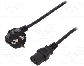 AK-440109-008-S, Cable; CEE 7/7 (E/F) plug angled,IEC C13 female; 750mm; black