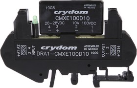 Фото 1/5 DRA1-CMXE100D10, DRA1 CMX Series -10mm Single Channel DIN Rail Mount SSR Assembly - Control Voltage 20-28 VDC - Typical Input Curr ...