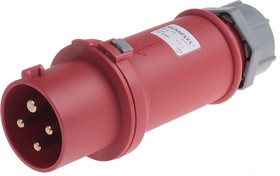 Фото 1/2 164, ProTOP IP44 Red Cable Mount 4P Industrial Power Plug, Rated At 32A, 400 V