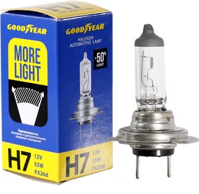 GY017124, Лампа автомобильная галогенная Goodyear H7 12V 55W PX26d (+50% света) More Light