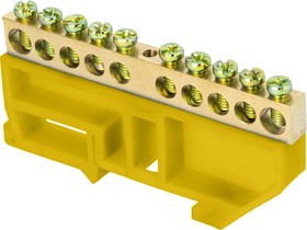 Фото 1/2 Шина нулевая N 6х9 10 отверстий желтый изолятор на DIN-рейку латунь PROxima EKF sn0-63-10-dz