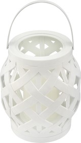 Фото 1/8 513-057, Декоративный фонарь со свечкой, плетеный корпус, белый, размер 14х14х16,5 см, цвет теплый белый