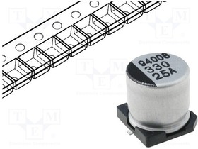 CA1E337M10010VR, Конденсатор электролитический, SMD, 330мкФ, 25В, 10x10мм, ±20%