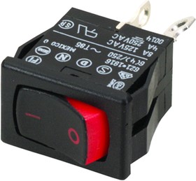 Фото 1/3 62115919-0-9-V, Rocker Switches 2-pole, ON - None - OFF, 4A/8A/6(4)A 250VAC/125VAC/250VAC not HP rated, Non-Illuminated Black with Visi-Red