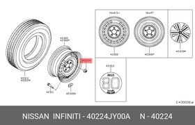 Фото 1/2 40224JY00A, Гайка колесная NISSAN MURANO (Z51), NOTE (E12), QASHQAI (J10, J11), PATHFINDER (R51, R52), X-TRAIL (