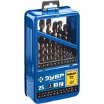 ЗУБР Кобальт, 25 шт, (1-13 мм), сталь Р6М5К5, класс А, мет.бокс ...