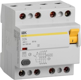Фото 1/2 Выключатель дифференциального тока (УЗО) 4п 32А 100мА тип AC ВД1-63S IEK MDV12-4-032-100