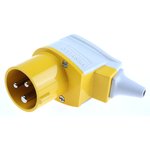 1410, IP44 Yellow Cable Mount 3P Industrial Power Plug, Rated At 16A, 110 V