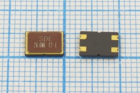 Резонатор кварцевый 26МГц в корпусе SMD 7x5мм с четырьмя контактами, под нагрузку 12пФ; 26000 \SMD07050C4\12\ 10\ 30/-40~85C\SMD0705(4P)\1