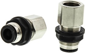 3136 08 13, LF3000 Series Bulkhead Threaded-to-Tube Adaptor, G 1/4 Female to Push In 8 mm, Threaded-to-Tube Connection Style