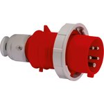 21239, IP67 Red Cable Mount 3P + N + E Industrial Power Plug, Rated At 16A, 415 V