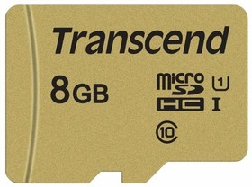 Карта памяти 8Gb MicroSD Transcend + SD адаптер (TS8GUSD500S)