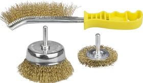 Фото 1/4 35151-H3_z01, STAYER 3 шт, витая стальная латунированная проволока 0.3 мм, набор щеток-крацовок для дрели, Professinal (35151-H3)