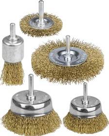 Фото 1/3 35157-H5_z01, STAYER 5 шт, витая стальная латунированная проволока 0.3 мм, набор щеток-крацовок для дрели, Professinal (35157-H5)