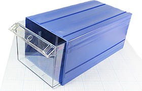 Фото 1/2 Контейнер наборный на одну ячейку 130x160x317мм, корпус синий и ячейка прозрачная; №8163 Г кассет 130x160x317\ 1яч\пл/пр/син\