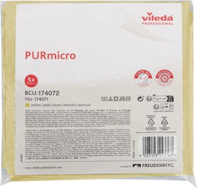 Фото 1/4 174072, Салфетка хозяйственная ПУРМикро желтая 5 шт/уп