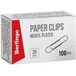 Скрепки 28мм 100шт никелированные карт упак BK2511