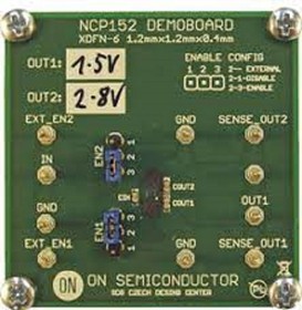 NCP152MXTCGEVB, Dual 150 mA, Linear Voltage Regulator, Low Dropout (LDO), Low IQ Evaluation Board LDO Voltage Regulator for